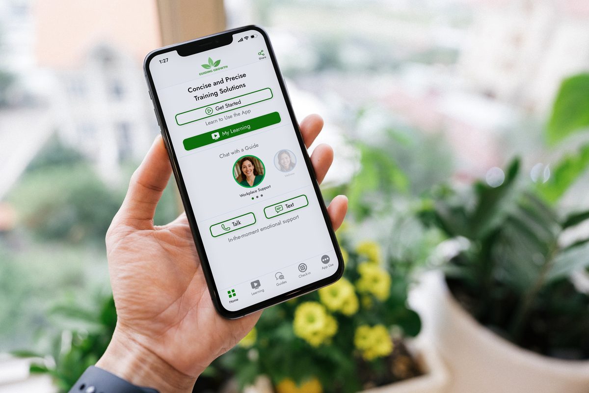 Guiding Growth mobile app screens for assisted living employees
